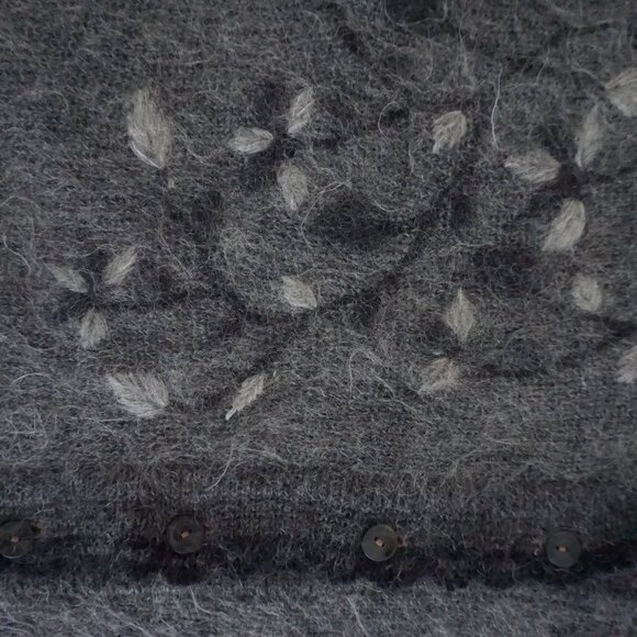 Oster Charcoal Floral Felted Button Cardigan Wool Heritage Boho Grandmacore 52 - Picture 8 of 13
